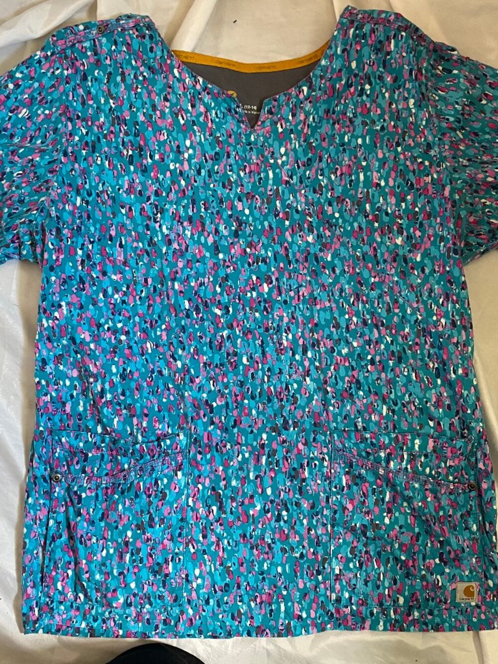 Carhartt Blue Medical Short Sleeve Scrub Top  women's Size Large